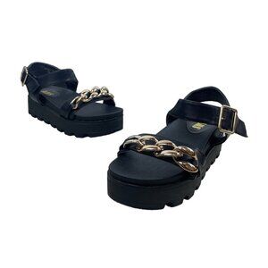 Black Sandals with Gold Chain Accent